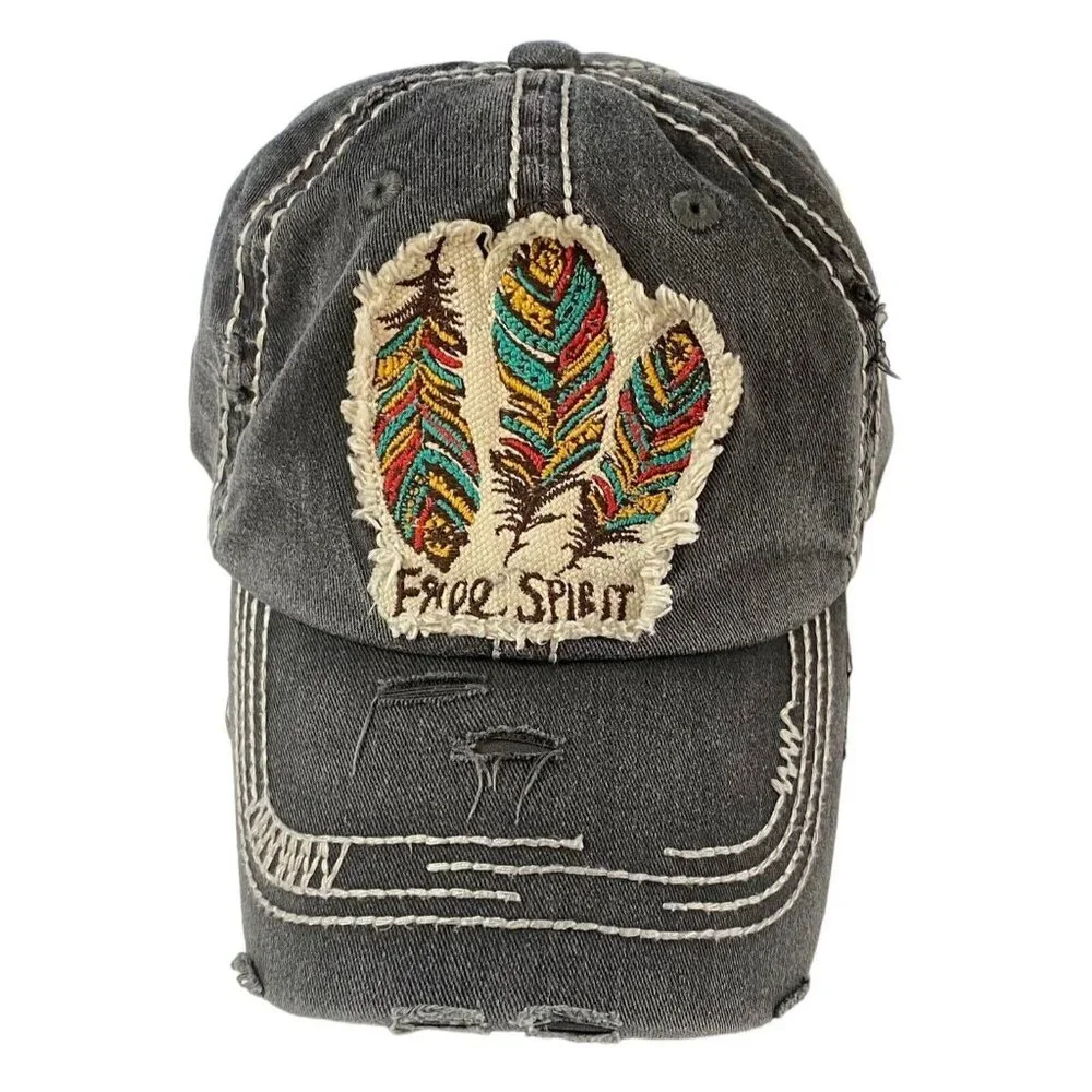 Vtg‎ KBETHOS Women Free Spirit Hat One Size Gray Feathers Casual Travel
